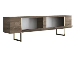 Móvel TV com 2 portas - Natural escuro e dourado - ZIRELDA