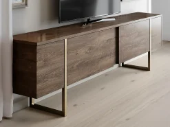 Móvel TV com 2 portas - Natural escuro e dourado - ZIRELDA