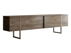 Móvel TV com 2 portas - Natural escuro e dourado - ZIRELDA