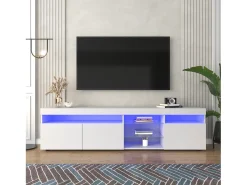 Móvel TV com 3 portas, 5 nichos e LED, branco