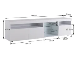 Móvel TV com 3 portas, 5 nichos e LED, branco