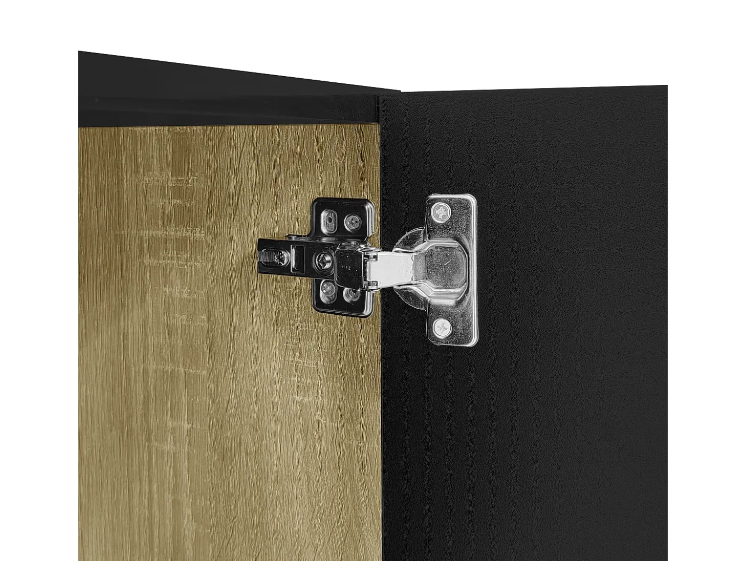 Móvel TV com 4 portas, corpo lacado preto brilhante e faixa dourada - 170x35x46cm