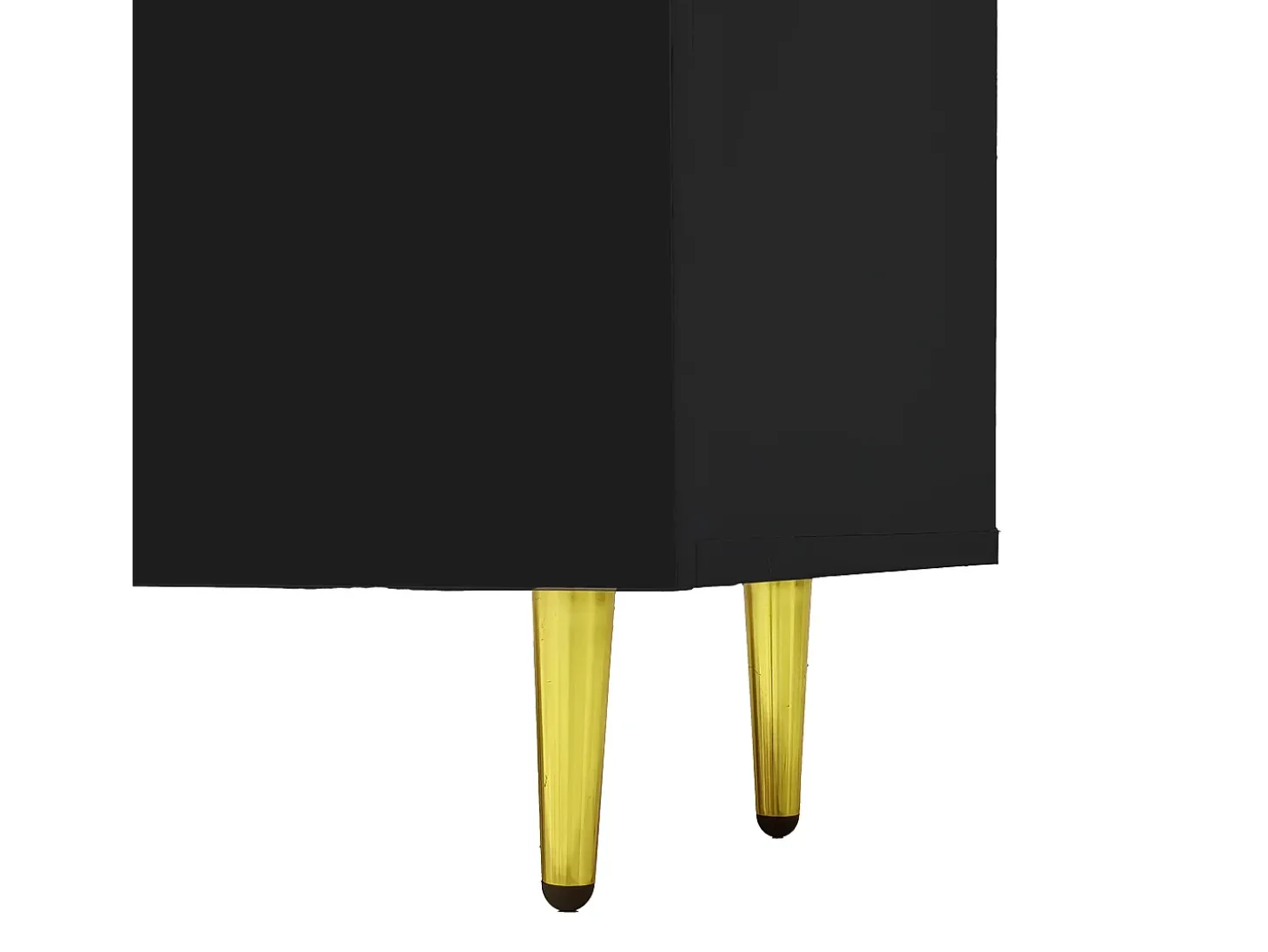 Móvel TV com 4 portas, corpo lacado preto brilhante e faixa dourada - 170x35x46cm