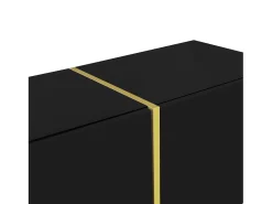 Móvel TV com 4 portas, corpo lacado preto brilhante e faixa dourada - 170x35x46cm