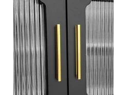 Móvel TV com 4 portas de vidro e 2 gavetas - 175x38x55,5cm - Aglomerado - Puxadores dourados - preto