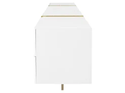 Móvel TV com 3 portas e 2 gavetas, corpo ranhurado na cor branca com detalhes dourados - 190x35x45cm