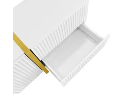 Móvel TV com 3 portas e 2 gavetas, corpo ranhurado na cor branca com detalhes dourados - 190x35x45cm