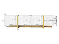 Móvel TV com 3 portas e 2 gavetas, corpo ranhurado na cor branca com detalhes dourados - 190x35x45cm