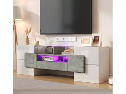 Móvel TV com 4 portas e 2 gavetas - 145 x 30 x 51 cm - LEDs - Aglomerado - Branco
