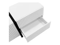Móvel TV com 3 portas e 2 gavetas, corpo ranhurado na cor branca com detalhes em preto - 190x35x45cm