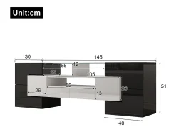 Móvel TV com 4 portas e 2 gavetas - 145 x 30 x 51 cm - LEDs - Aglomerado - Branco + Preto
