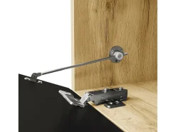Móvel TV com 3 portas e LED, móvel TV de parede em laca preta brilhante e acabamento em madeira - 180x35x30cm