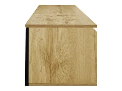Móvel TV com 3 portas e LED, móvel TV de parede em laca preta brilhante e acabamento em madeira - 180x35x30cm