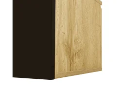 Móvel TV com 3 portas e LED, móvel TV de parede em laca preta brilhante e acabamento em madeira - 180x35x30cm