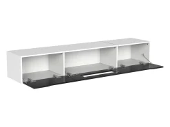 Móvel TV com 3 portas e LED, móvel TV de parede, lacado branco e preto