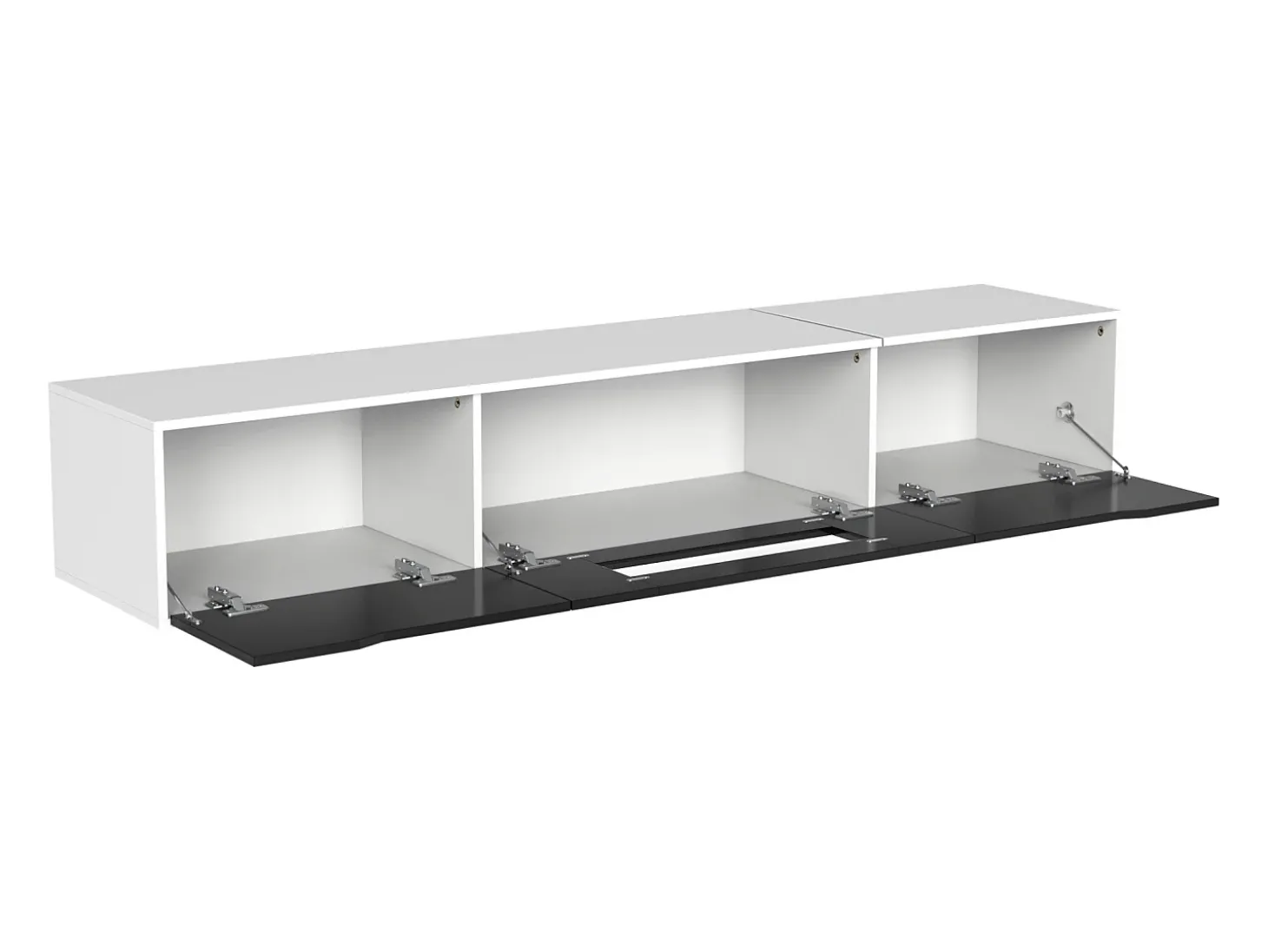 Móvel TV com 3 portas e LED, móvel TV de parede, lacado branco e preto