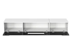 Móvel TV com 3 portas e LED, móvel TV de parede, lacado branco e preto