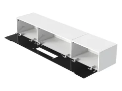 Móvel TV com 3 portas e LED, móvel TV de parede, lacado branco e preto