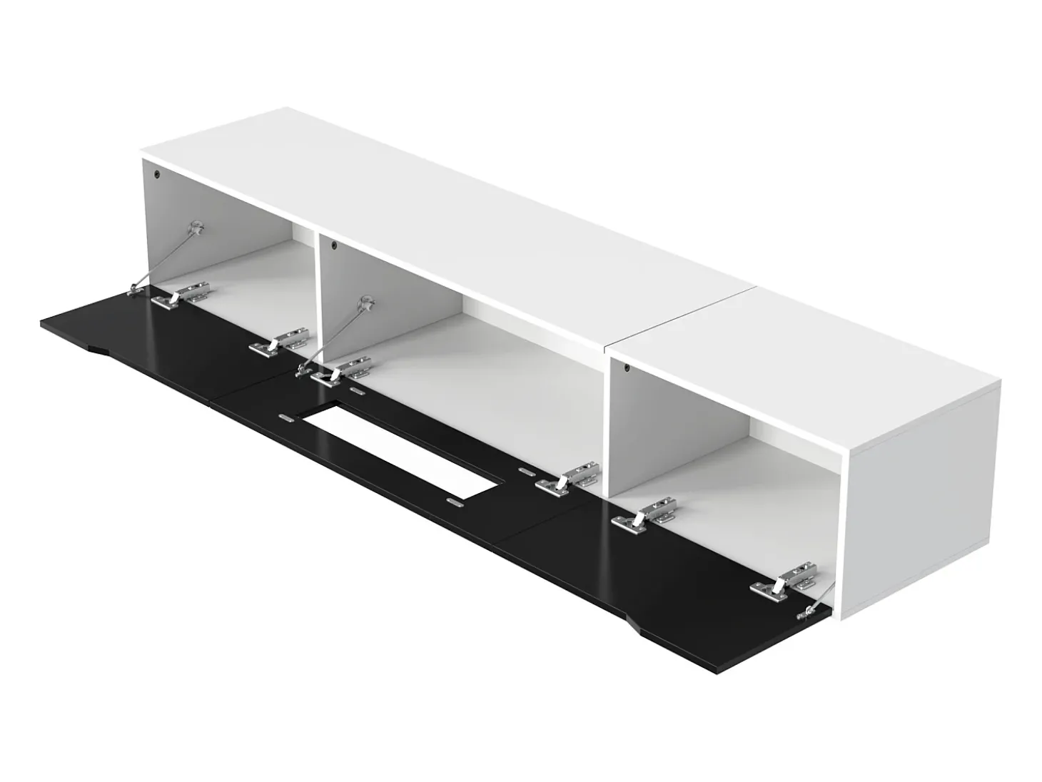 Móvel TV com 3 portas e LED, móvel TV de parede, lacado branco e preto
