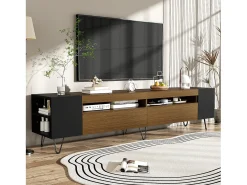 Móvel TV com 2 portas e nichos laterais - 180 x 36 x 43 cm - LEDs - MDF e aglomerado - Preto + natural