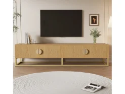 Móvel TV com 4 portas, puxadores e pés em metal dourado, acabamento em madeira natural clara - 180x40x40cm