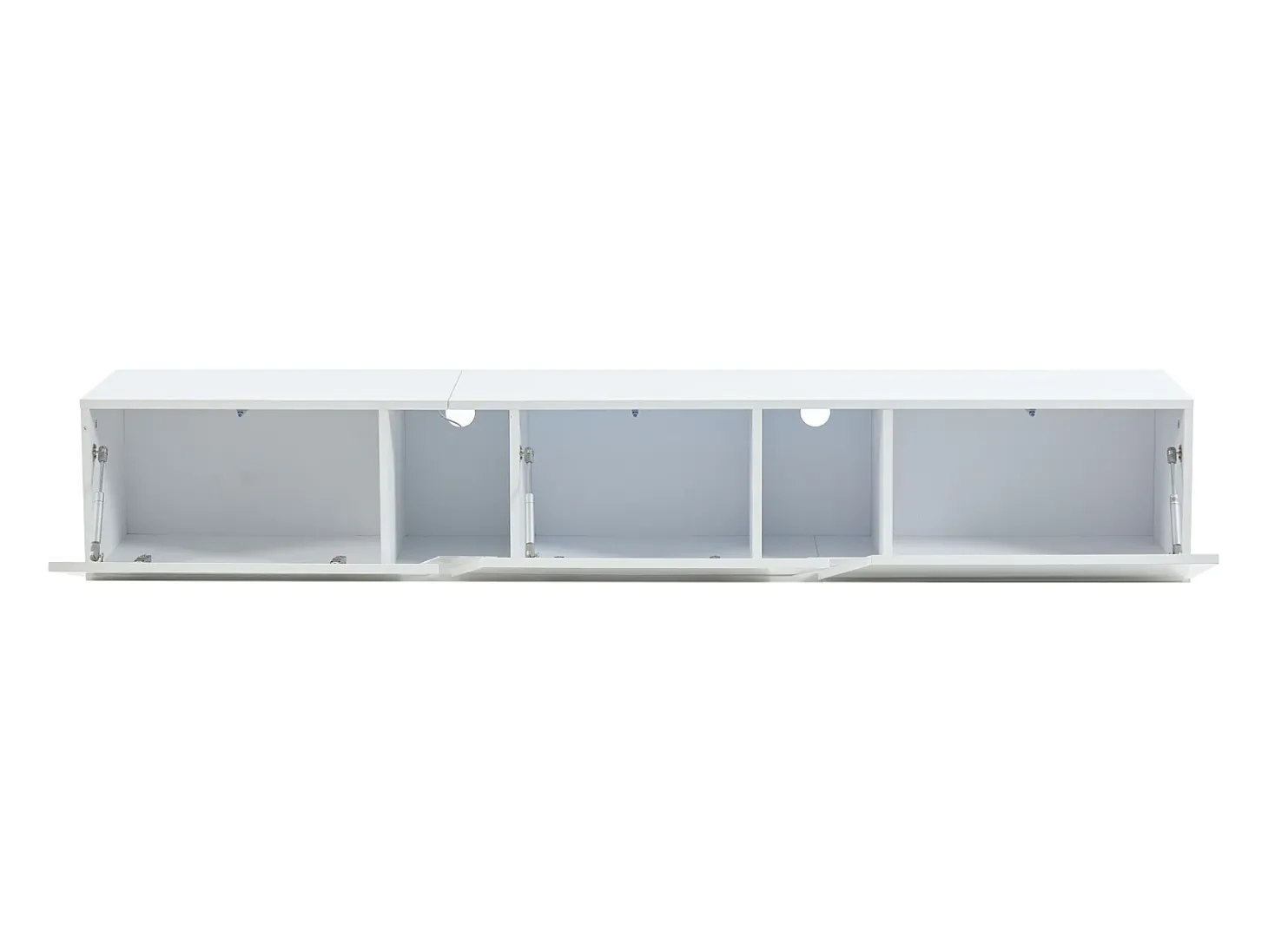 Móvel TV de parede 180x35x30cm com LED, 3 portas sanfonadas, lacado branco brilhante