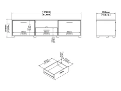Móvel TV Dthorsb, Aparador de sala, Móvel baixo para TV, Base de parede equipada, 147x40 h38 cm, Branco