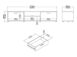 Móvel TV Dtinagli, Aparador sala, Armário baixo para TV, Base de parede equipada, 177x40 h38 cm, Preto