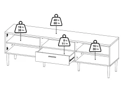 Móvel TV Dtisc, Aparador de sala, Armário baixo para TV, Base de parede equipada, 177x40 h57 cm, Preto