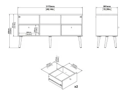 Móvel TV Dtoedtl, Aparador de sala, Móvel baixo para TV, Base de parede equipada, 117x39 h61 cm, Branco