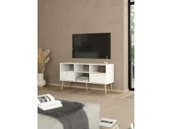 Móvel TV Dtoedtl, Aparador de sala, Móvel baixo para TV, Base de parede equipada, 117x39 h61 cm, Branco