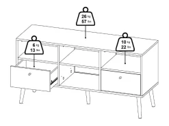 Móvel TV Dtoedtl, Aparador de sala, Móvel baixo para TV, Base de parede equipada, 117x39 h61 cm, Cinza