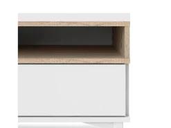 Móvel TV Dtoffani, Aparador sala, Armário baixo para TV, Base de parede equipada, 156x48 h48 cm, Branco e Carvalho