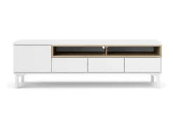 Móvel TV Dtoffani, Aparador sala, Armário baixo para TV, Base de parede equipada, 156x48 h48 cm, Branco e Carvalho
