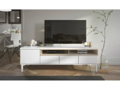 Móvel TV Dtoffani, Aparador sala, Armário baixo para TV, Base de parede equipada, 156x48 h48 cm, Branco e Carvalho