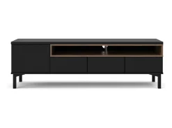 Móvel TV Dtoffani, Aparador de sala, Armário baixo para TV, Base de parede equipada, 156x48 h48 cm, Preto e Nogueira