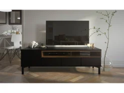 Móvel TV Dtoffani, Aparador de sala, Armário baixo para TV, Base de parede equipada, 156x48 h48 cm, Preto e Nogueira