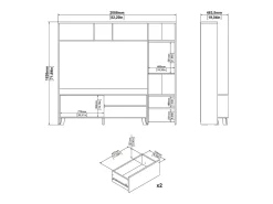 Móvel TV Dtolja, Aparador sala, Armário baixo para TV, Base de parede equipada, 209x48 h183 cm, Carvalho e Branco