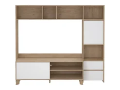 Móvel TV Dtolja, Aparador sala, Armário baixo para TV, Base de parede equipada, 209x48 h183 cm, Carvalho e Branco