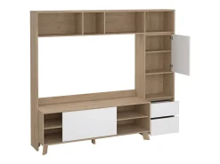 Móvel TV Dtolja, Aparador sala, Armário baixo para TV, Base de parede equipada, 209x48 h183 cm, Carvalho e Branco
