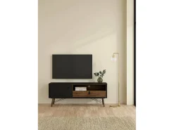 Móvel TV Dtomason, Aparador de sala, Armário baixo para TV, Base de parede equipada, 150x40 h60 cm, Preto e Nogueira