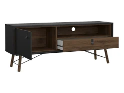 Móvel TV Dtomason, Aparador de sala, Armário baixo para TV, Base de parede equipada, 150x40 h60 cm, Preto e Nogueira