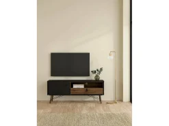 Móvel TV Dtomason, Aparador de sala, Armário baixo para TV, Base de parede equipada, 150x40 h60 cm, Preto e Nogueira