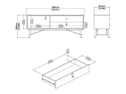 Móvel TV Dtomason, Aparador de sala, Armário baixo para TV, Base de parede equipada, 150x40 h60 cm, Preto e Nogueira
