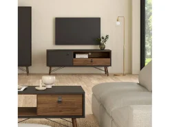 Móvel TV Dtomason, Aparador de sala, Armário baixo para TV, Base de parede equipada, 150x40 h60 cm, Preto e Nogueira