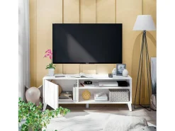 Móvel TV Dzibett, Aparador de sala, Armário baixo para TV, Base de parede equipada, 135x40 h50 cm, Branco
