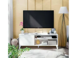 Móvel TV Dzibett, Aparador de sala, Armário baixo para TV, Base de parede equipada, 135x40 h50 cm, Branco