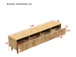 Móvel TV em madeira com 4 gavetas, gaveta em madeira e acrílico 178x35x45cm