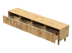 Móvel TV em madeira com 4 gavetas, gaveta em madeira e acrílico 178x35x45cm