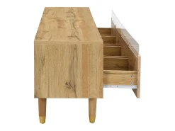 Móvel TV em madeira com 4 gavetas, gaveta em madeira e acrílico 178x35x45cm